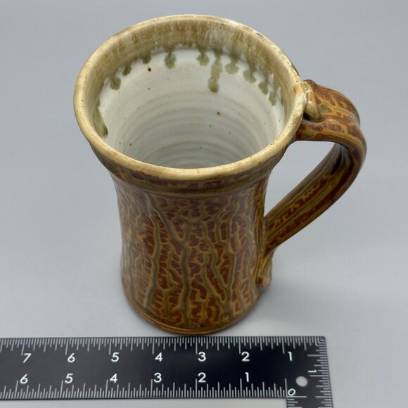 Handmade Studio Pottery Large Mug Textured Bark Glaze Artisan Stoneware 16oz - Picture 8 of 8